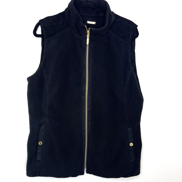 Lilly Pulitzer Jackets & Blazers - Lilly Pulitzer Brooklee Reversible Sherpa Vest‎ Black Faux Suede Size XL EUC